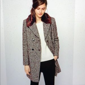 NWOT French Connection Tweed Faux Fur Jacket Coat